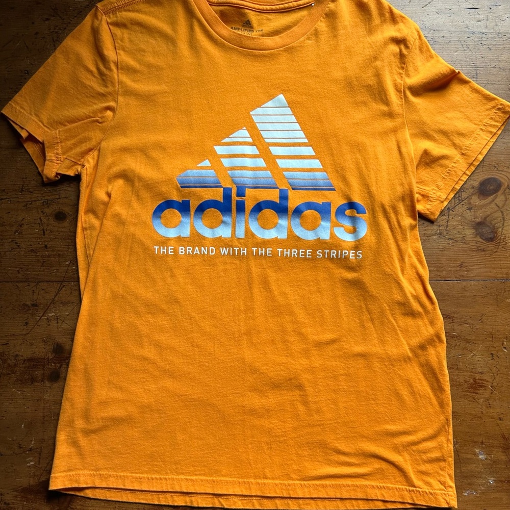 Adidas Men's Orange Tee with Blue Logo